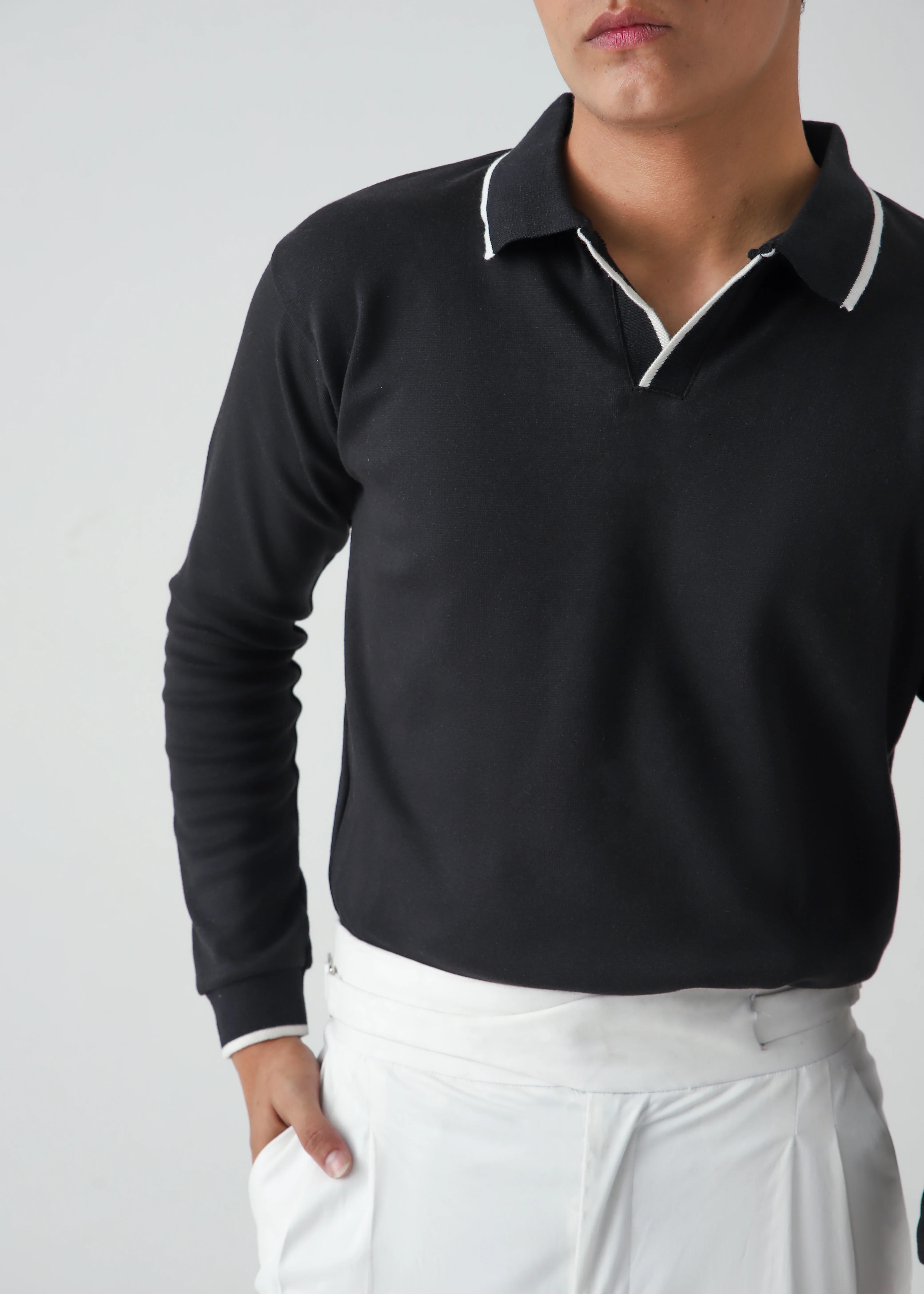 CLASSIC FULL SLEEVES POLO - BLACK - Image 3
