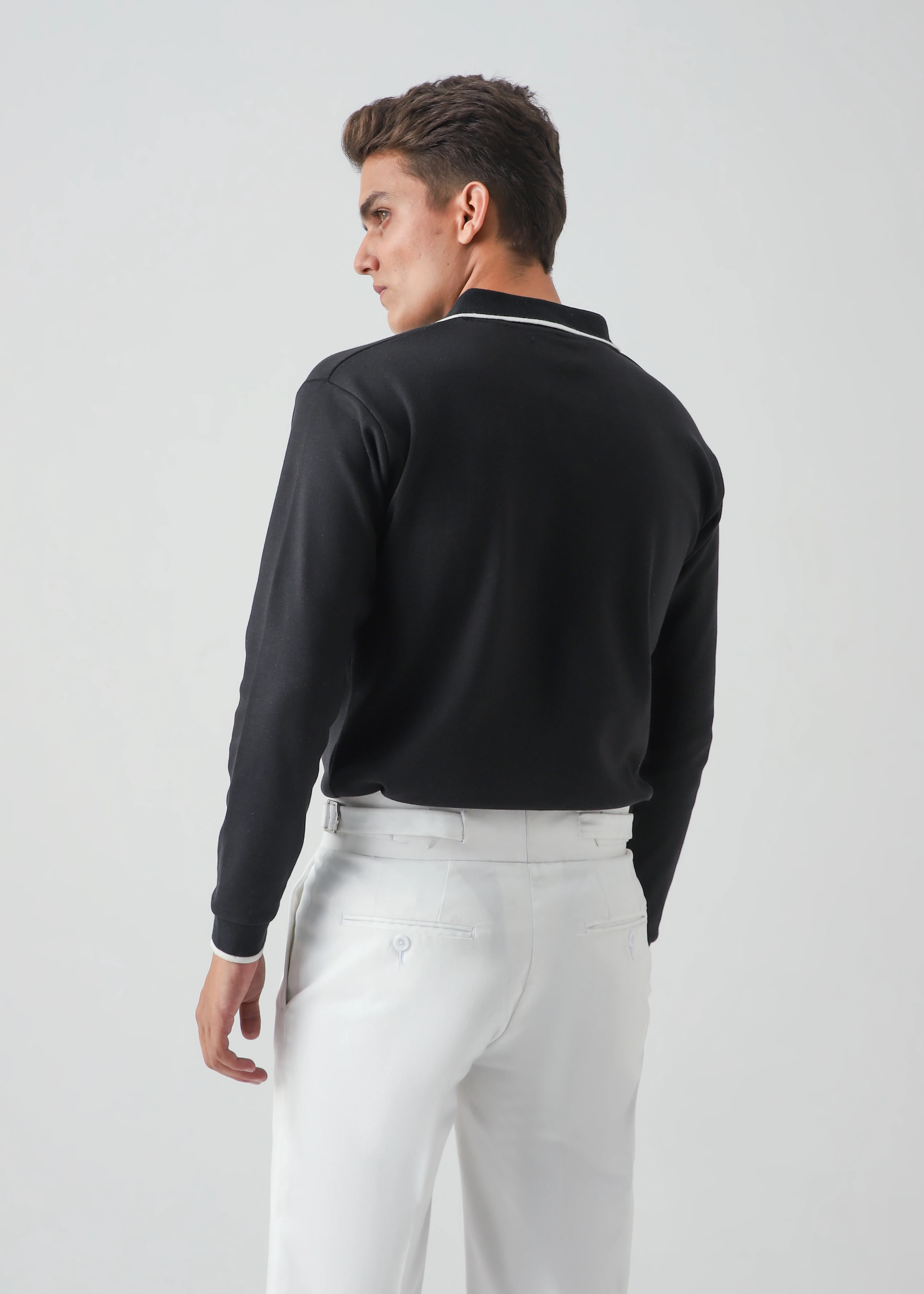 CLASSIC FULL SLEEVES POLO - BLACK - Image 5