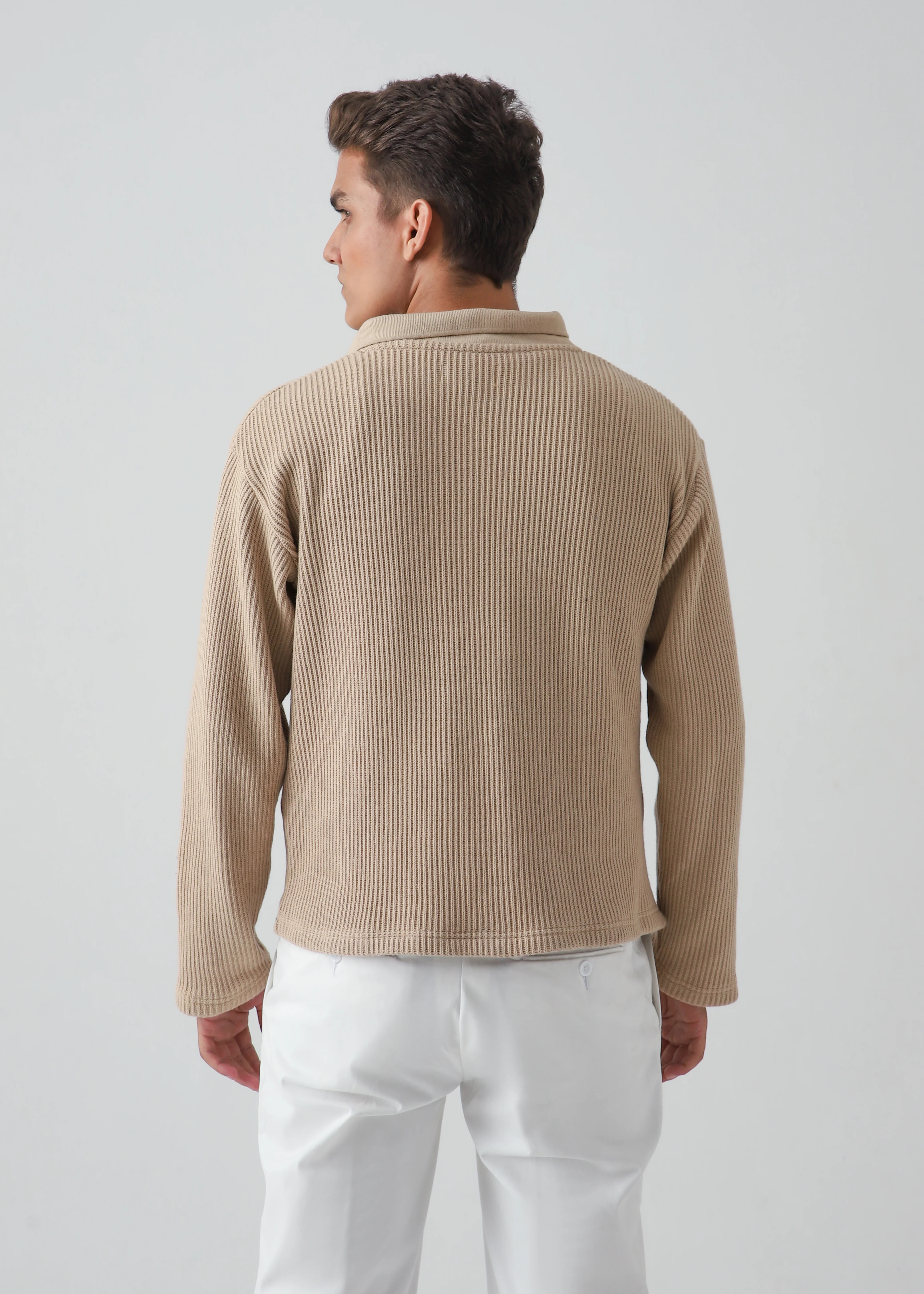 JACQUARD CROCHET BUTTON DOWN SHIRT - BEIGE - Image 4