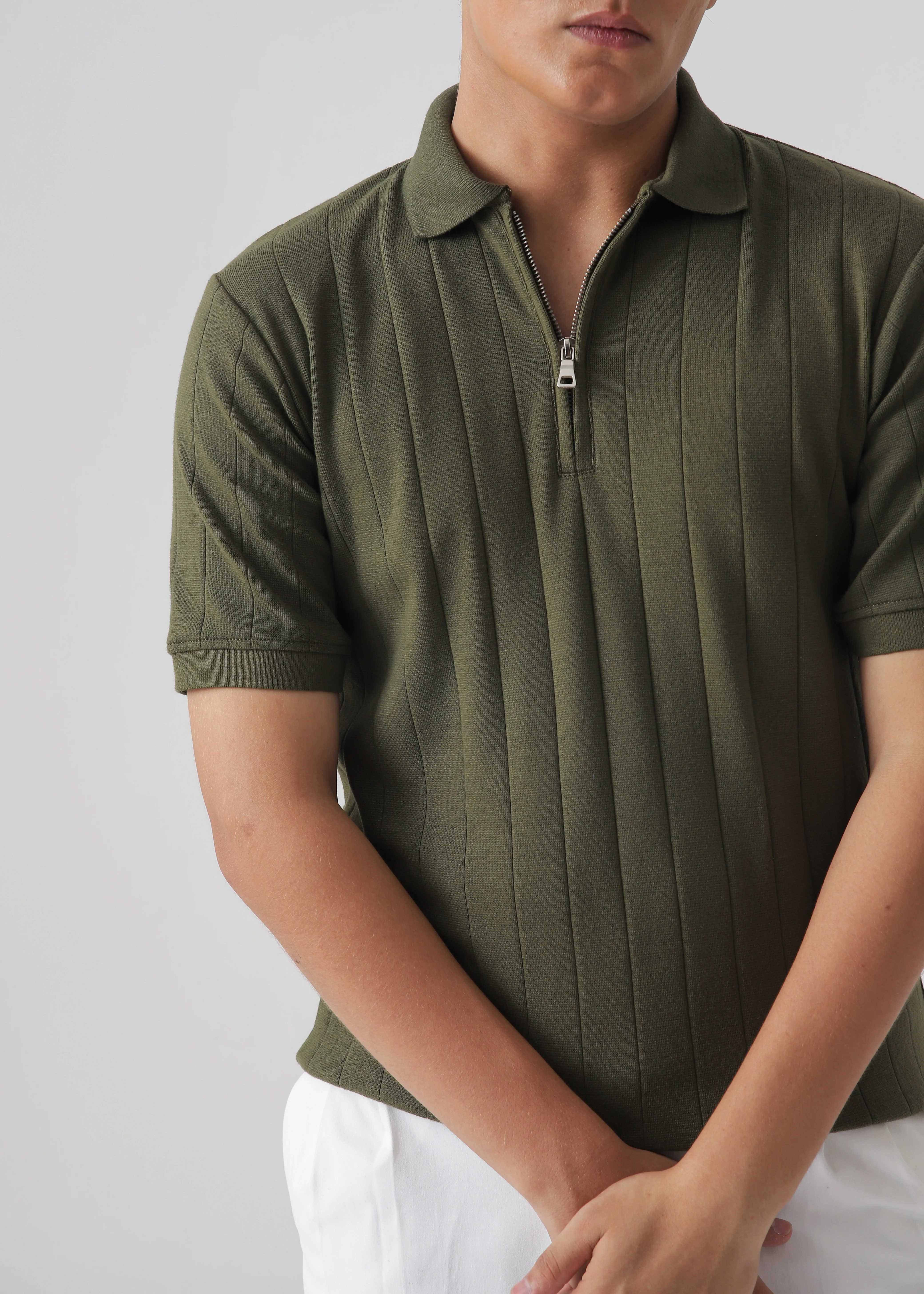 DROP NEEDLE ZIP POLO | OLIVE GREEN - Image 3