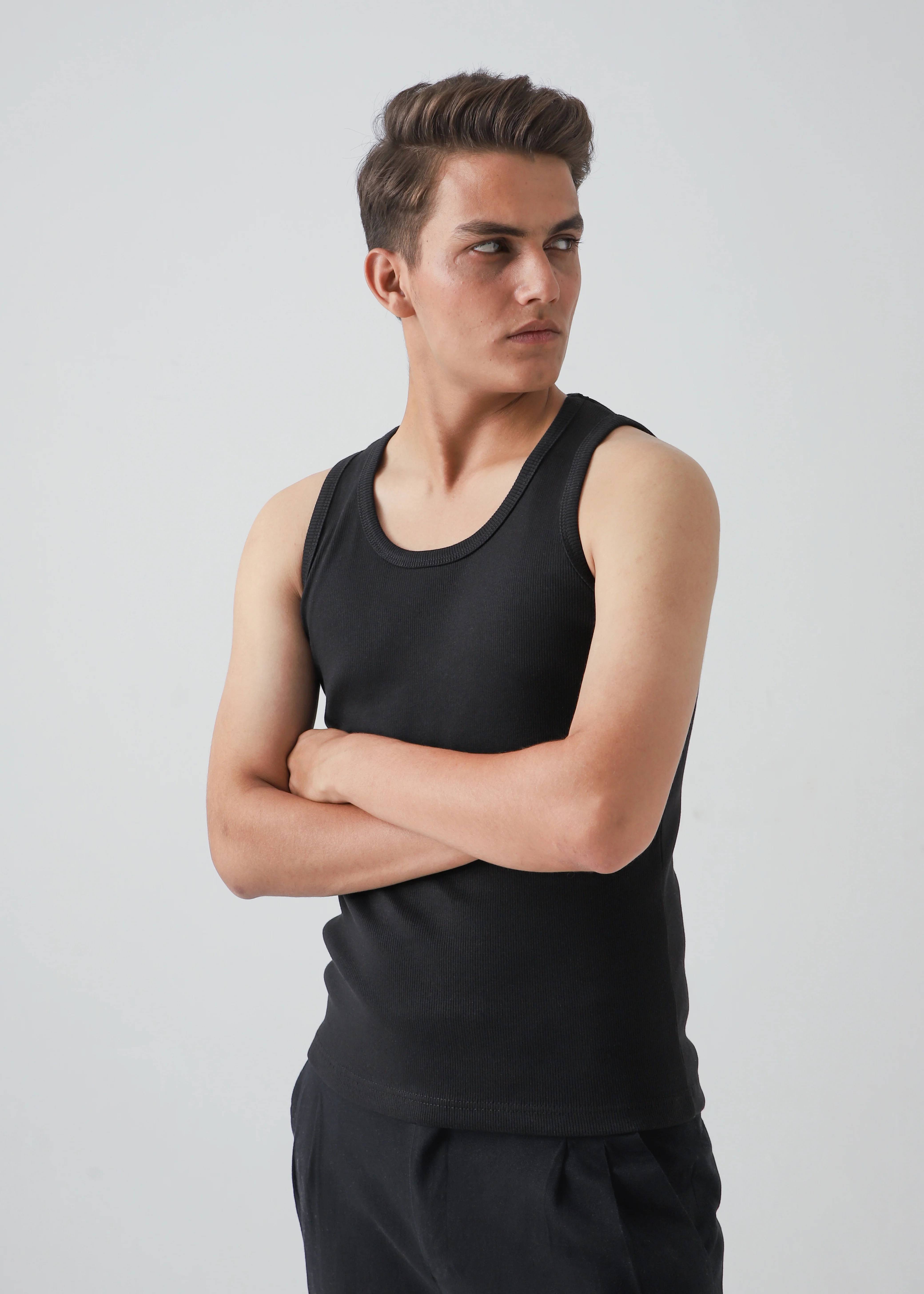 RIBBED TANK TOP - BLACK - Image 3