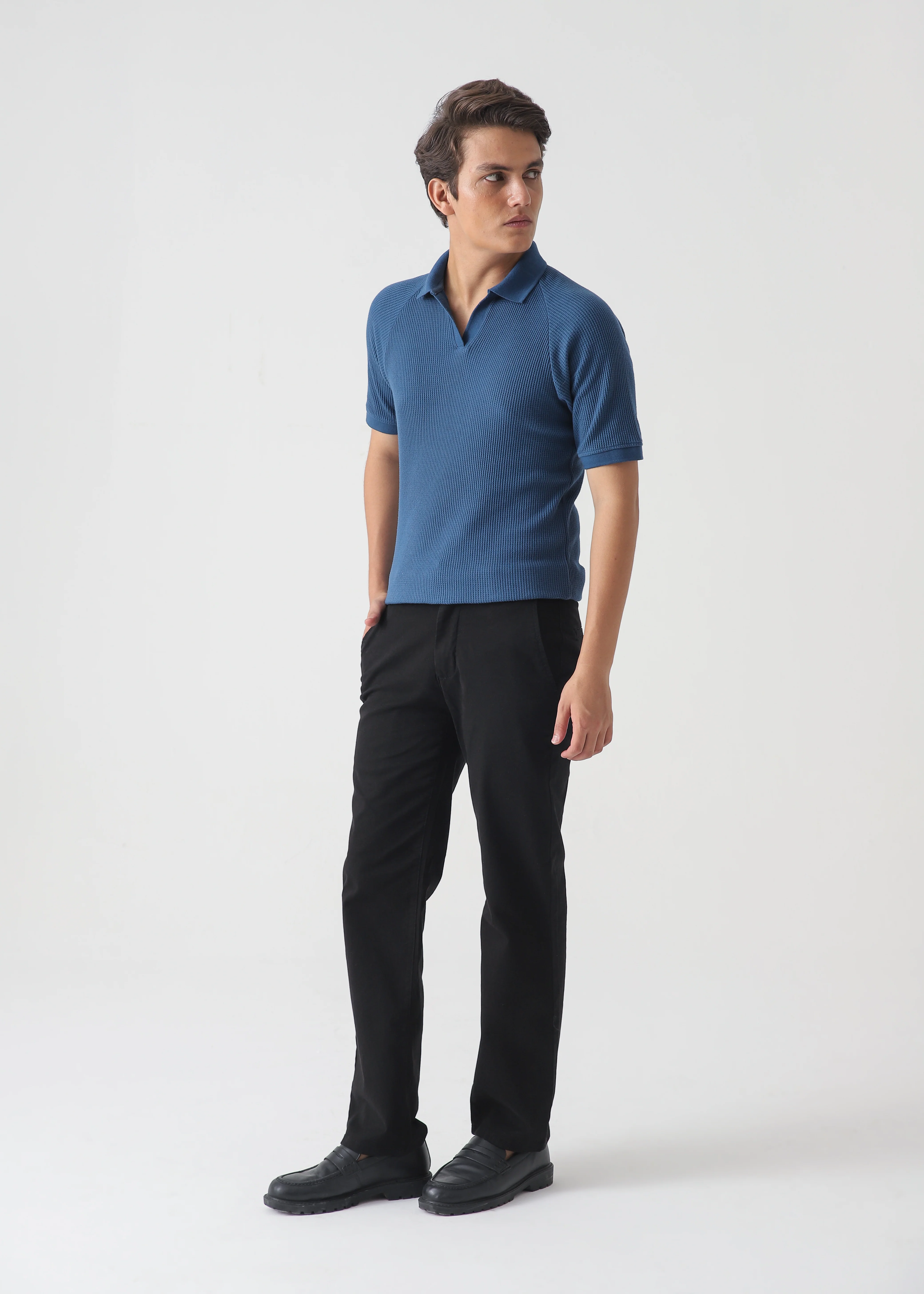 TEXTURED POLO | OXFORD BLUE - Image 5